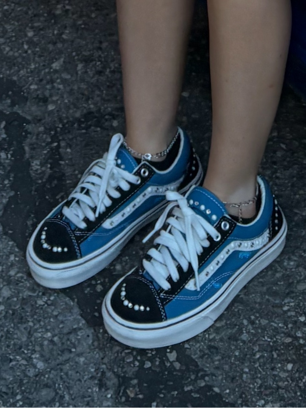Vans Blue Old Skool Pearlised Studded Sneaker